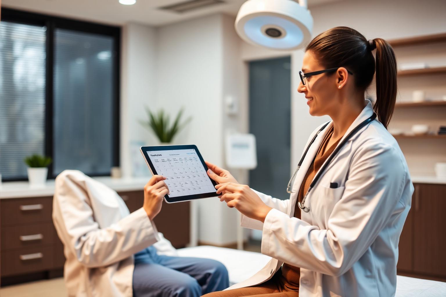 Doctor showing treatment plan on tablet — DLPC Mumbai